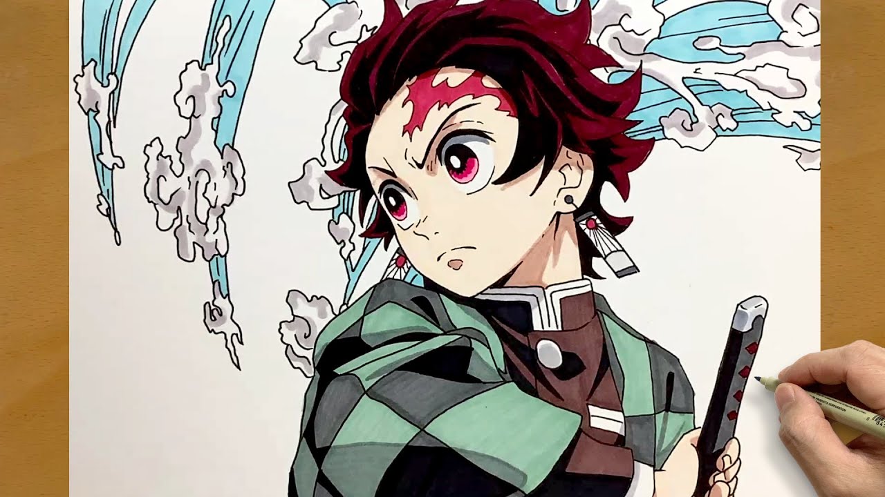 How to Draw Tanjiro Kamado from Demon Slayer || Colored Anime Art || Stunning Drawing Showcase