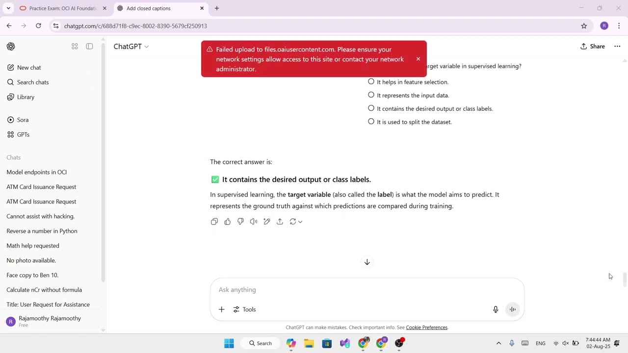 practice exam -oracle cloud infrastructure 2025 AI foundation associate