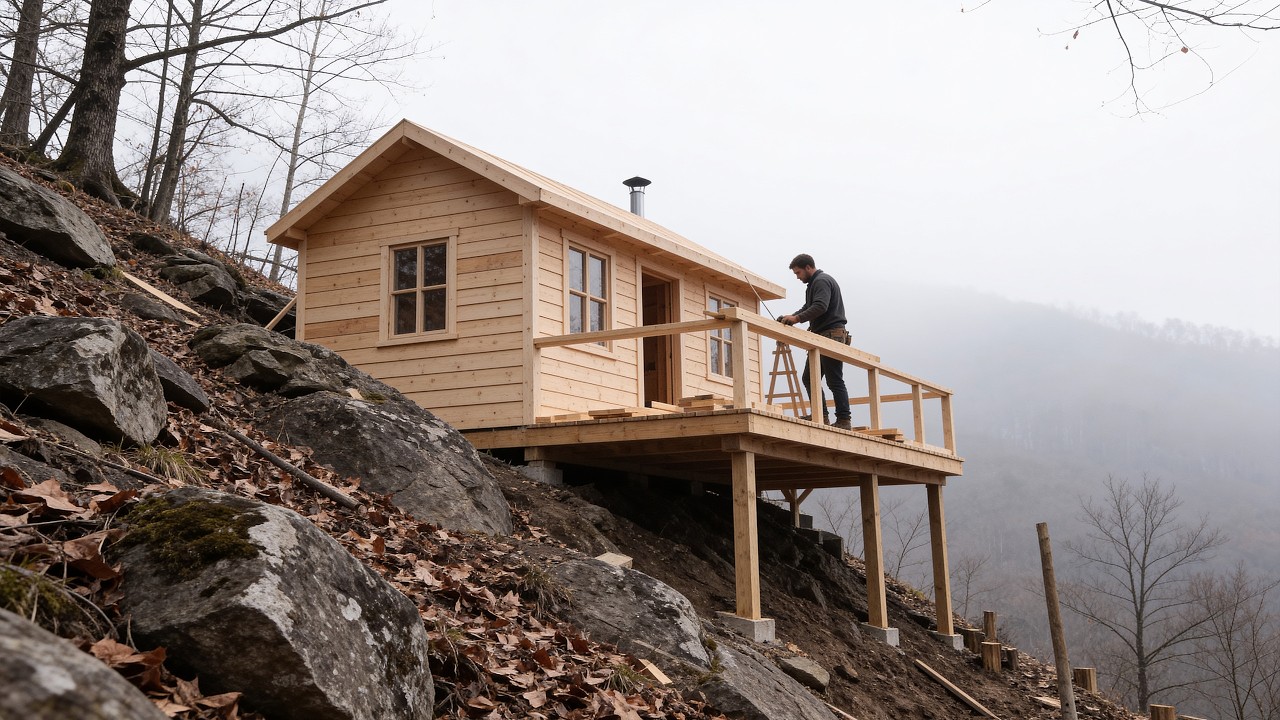 Man Builds a Real Timber House on a Steep Mountain Slope from Scratch | Full Build