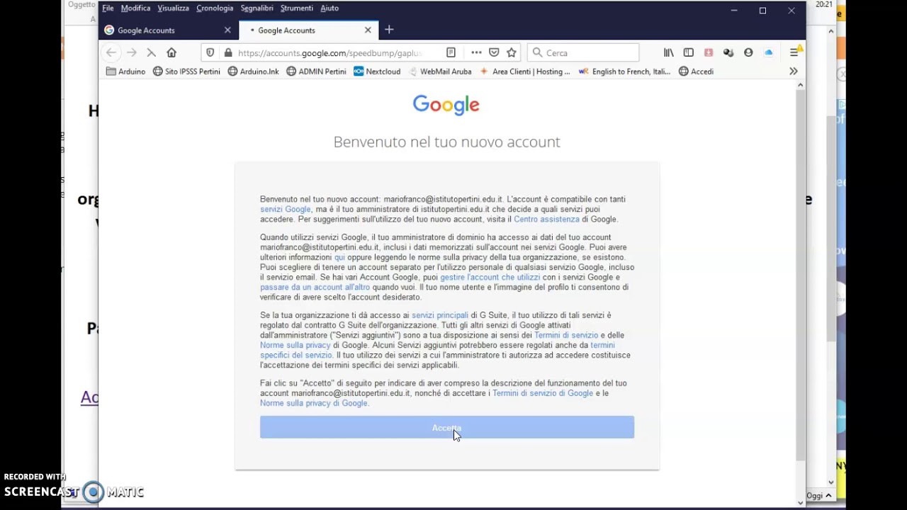 Confermare l'accredito su GSuite for Education