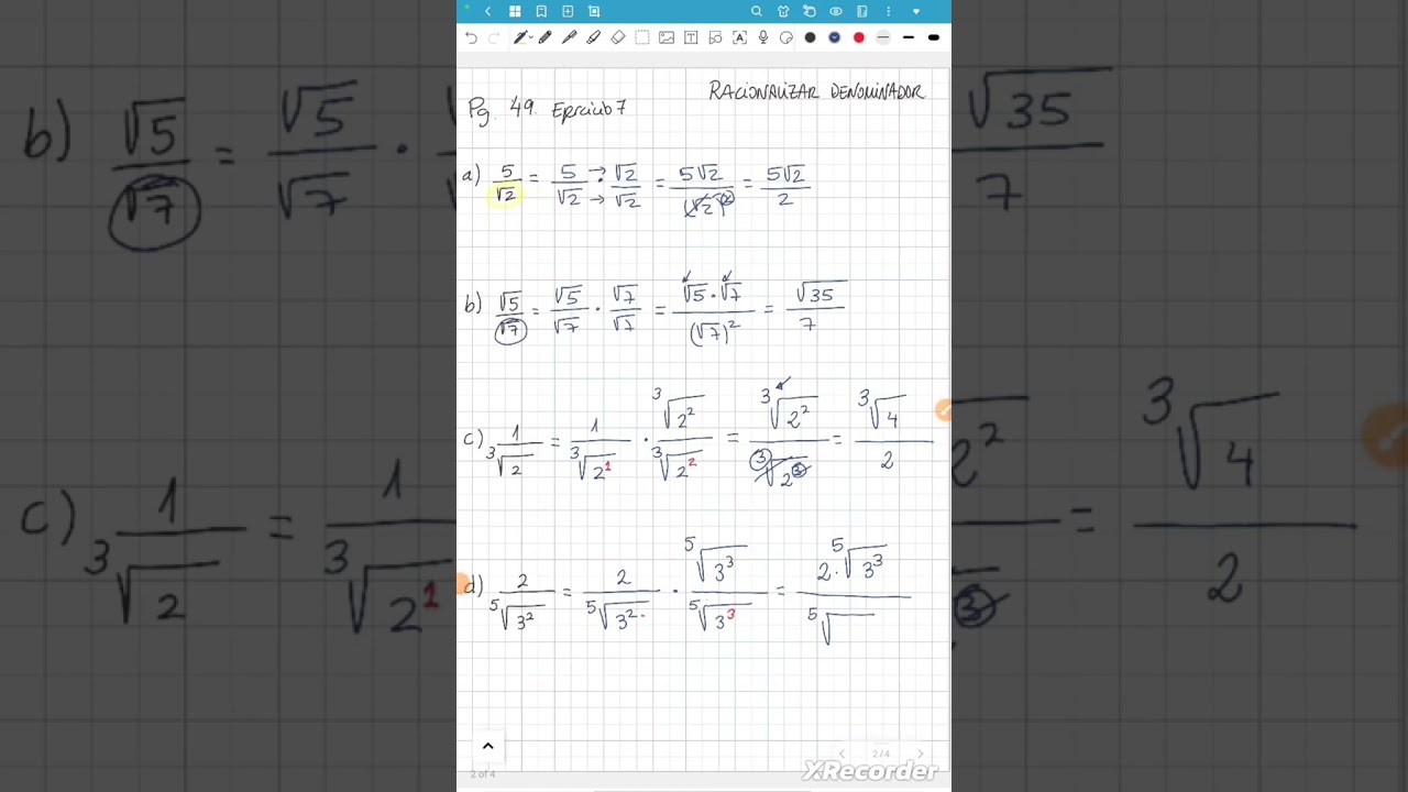 Racionalizar (pg 49 ejercicio 7)