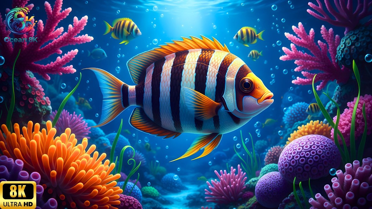 Aquarium 8K Ultra HD – Beautiful Coral Reef Fish with Relaxing Music for Sleep & Meditation 🐠