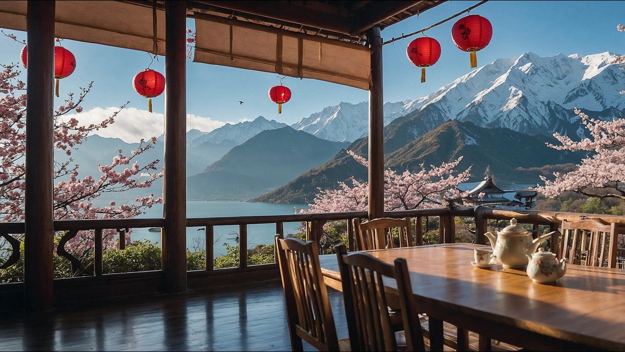 Ghibli Spring Tea House ☕🌸 | Peaceful Mountain View Ambience for Relaxing, Studying & Daydreaming