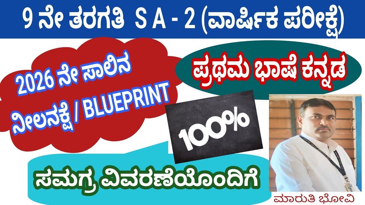 9ನೇ ತರಗತಿ ಕನ್ನಡ ( ಪ್ರಥಮ ಭಾಷೆ) S A 2 ನೀಲನಕ್ಷೆ 2026, 9 th first language Kannada blueprint 2026