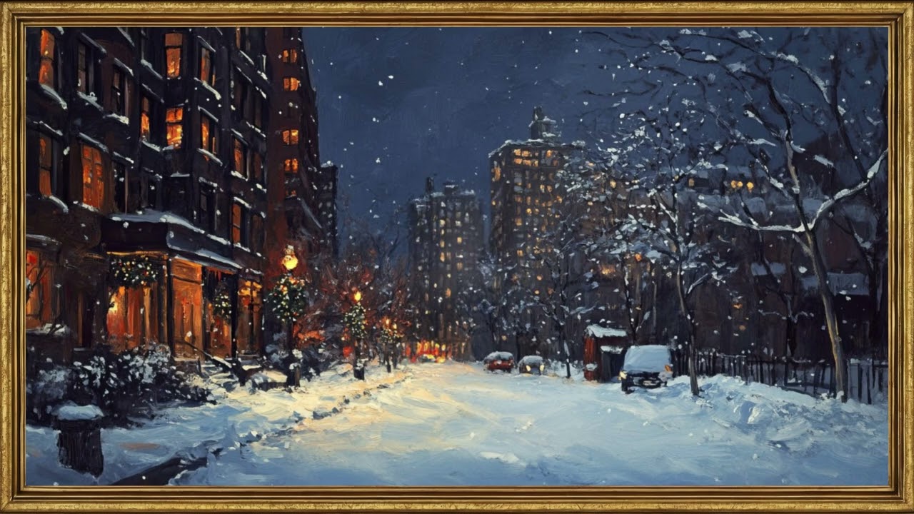 WINTER CITY NIGHT | FRAMED TV ART WALLPAPER SCREENSAVER BACKGROUND | 2 HRS
