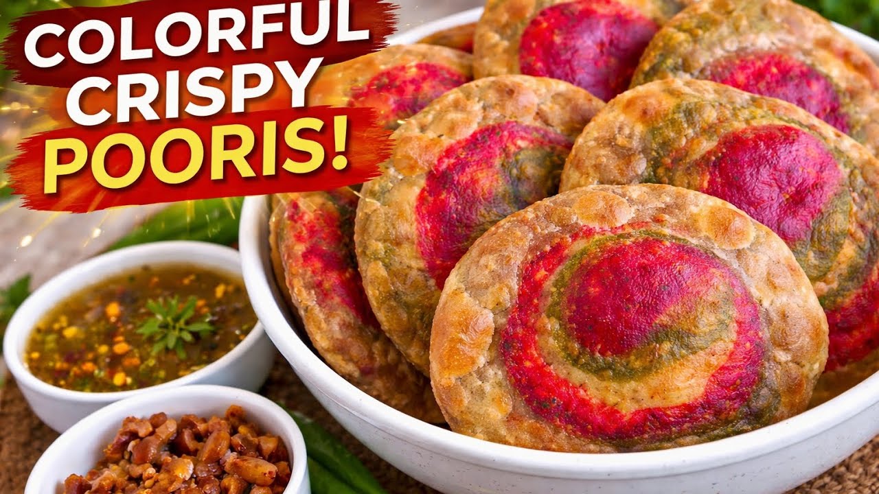 Easy Colorful Poori Recipe | Rainbow Puri Recipe | Tricolor Puri at Home | Easy & Crispy Indian Puri