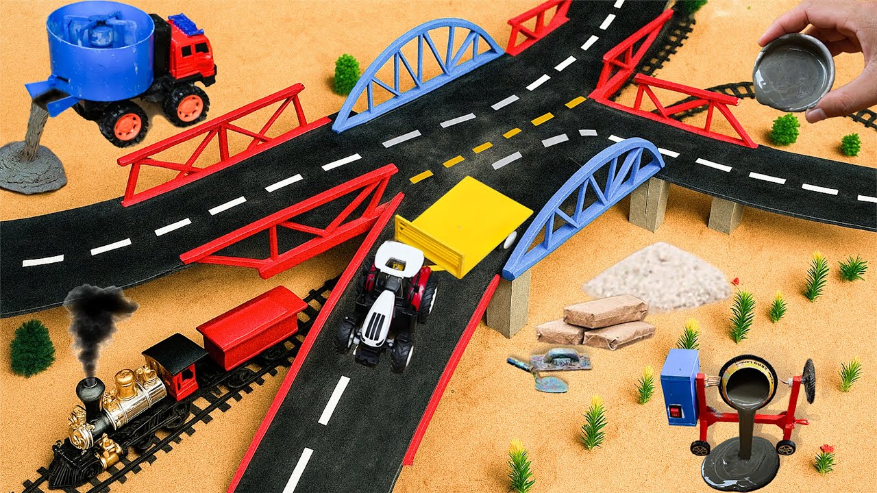 DIY Tractor Mini Concrete Bridge Science Project  On Railroad Tracks