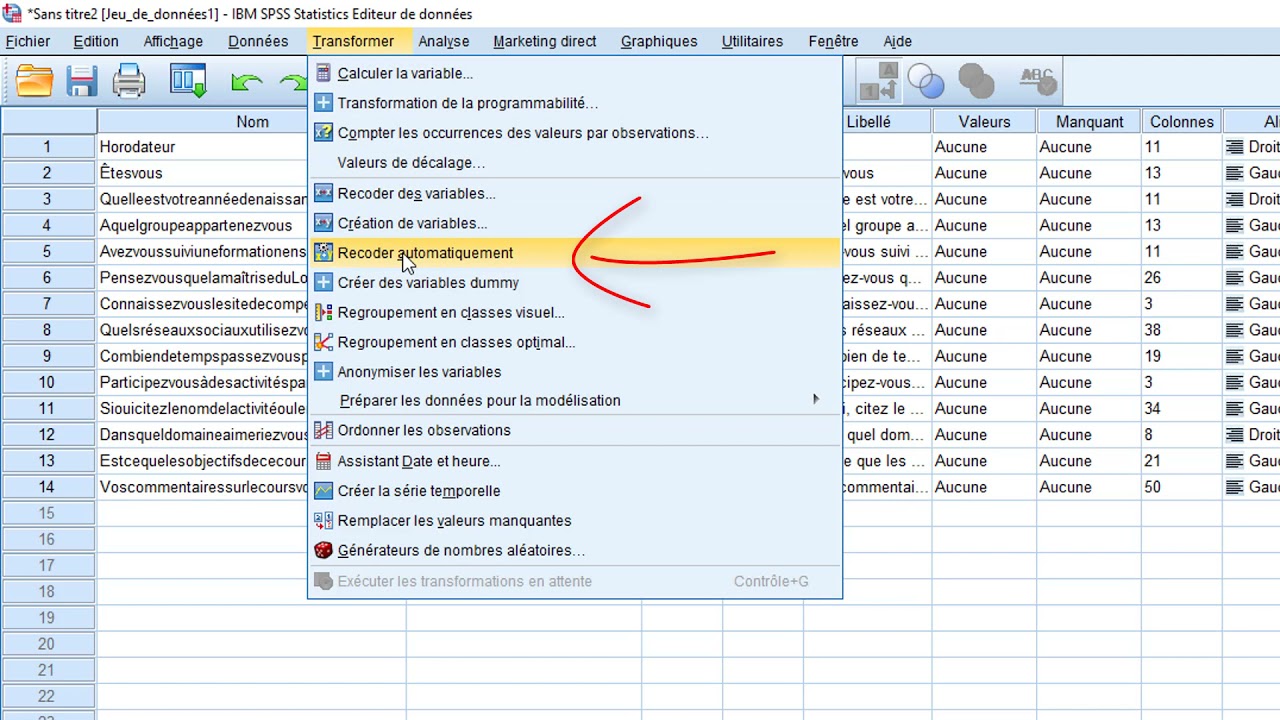 Importation des données depuis un fichier excel et opréation de recodage
