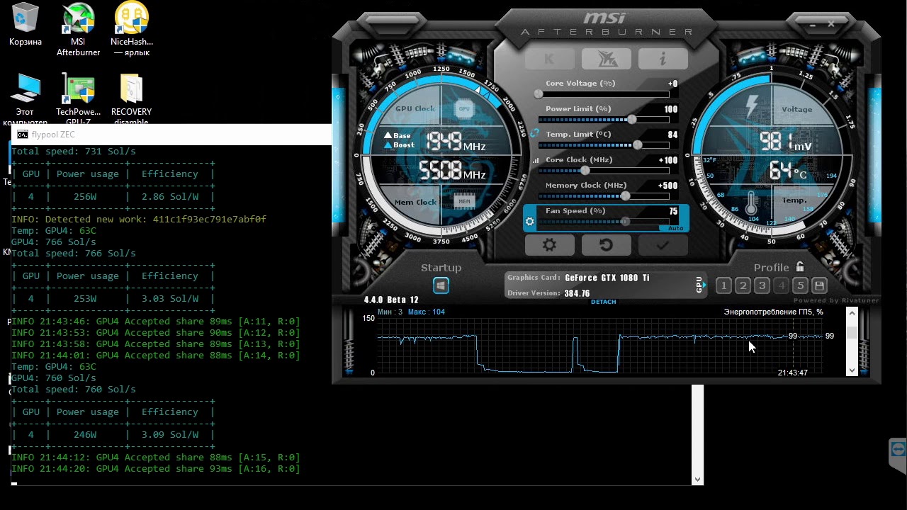 Майнинг. Разгон Nvidia 1080Ti для Equihash zcash