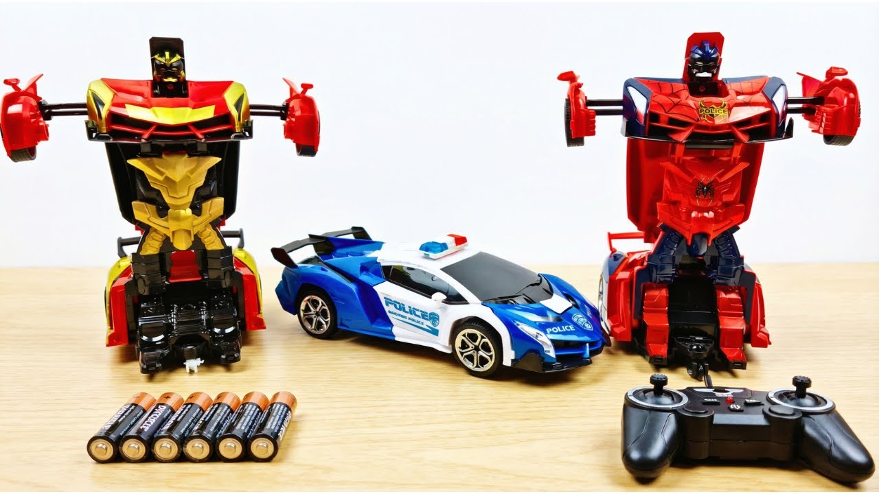 Unboxing 3 Amazing Transforming RC Cars: Spider Man, Police, Iron Man