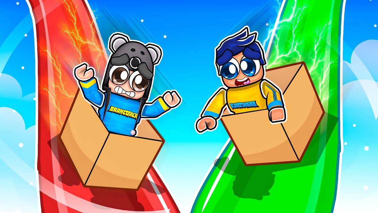TENTE SOBREVIVER NO ROBLOX DESCENDO UM ESCORREGADOR GIGANTE COM UMA CAIXA - Brancoala Games