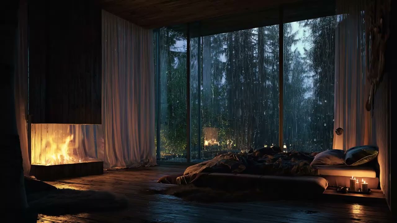 Deep Sleep Tonight 🌧️ Heavy Rain in a Cozy Mountain View Bedroom
