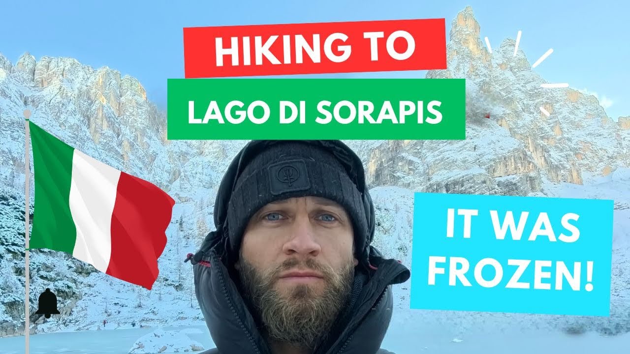 Hiking to the famous Lago Di Sorapis in the dolomites and it was frozen! 🥶 🇮🇹 ❄️ 