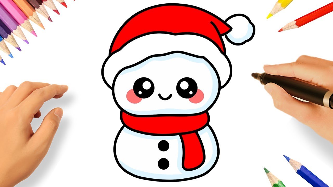 CÓMO DIBUJAR UN MUÑECO DE NIEVE DE NAVIDAD KAWAII FACIL ⛄🎄 DIBUJOS DE NAVIDAD