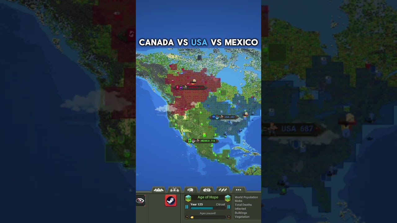Canada 🇨🇦 Vs USA 🇺🇸 Vs Mexico 🇲🇽 #worldbox #superworldbox #geography #map #minecraft #europe