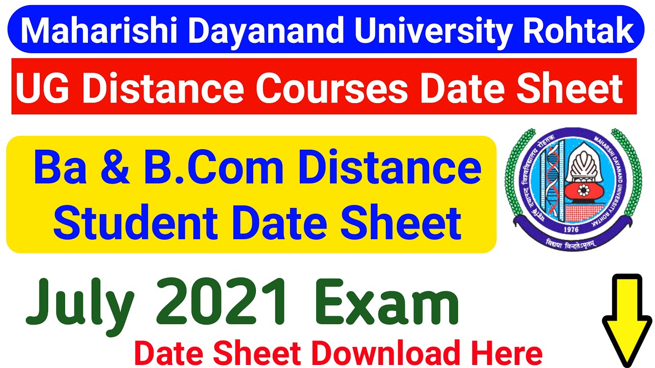 MDU Distance  Ba & B.Com Date Sheet July 2021 || MDU Distance Final Year Date Sheet || Mdu Exam 2021