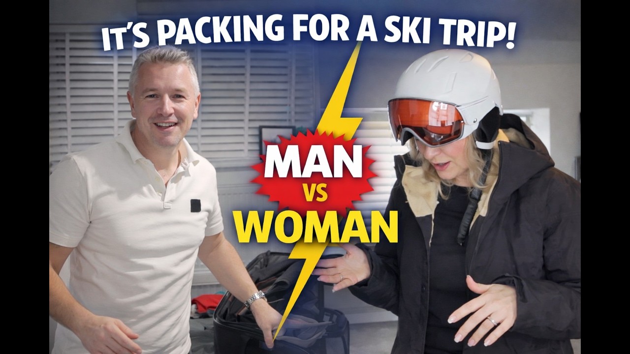 I tried everything on he packed in 5 minutes! Man vs woman packing for ski trip!