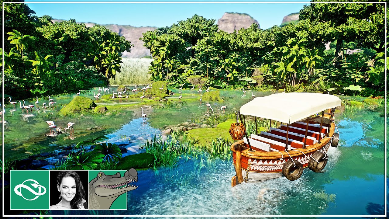 I Built a Tropical Flamingo habitat with waterfall in Planet Zoo | Safari Boat Ride