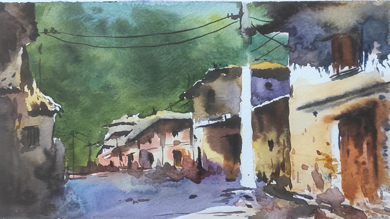 How To Paint Watercolour Landscape For Beginners || Watercolor Landscape Painting || City Landscape