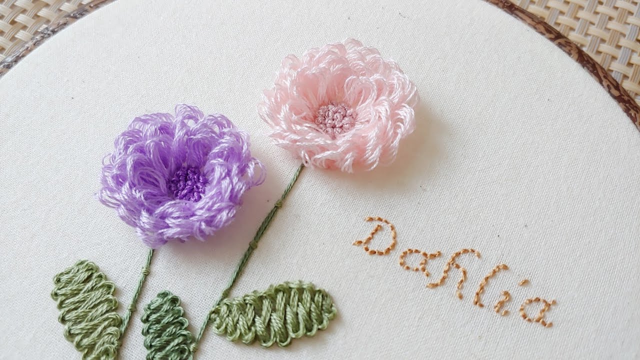 [프랑스 자수] 달리아 자수 Dahlia Embroidery/ 링스티치Ring stitch/도안제공 free pattern/embroidery for beginners/입체자수