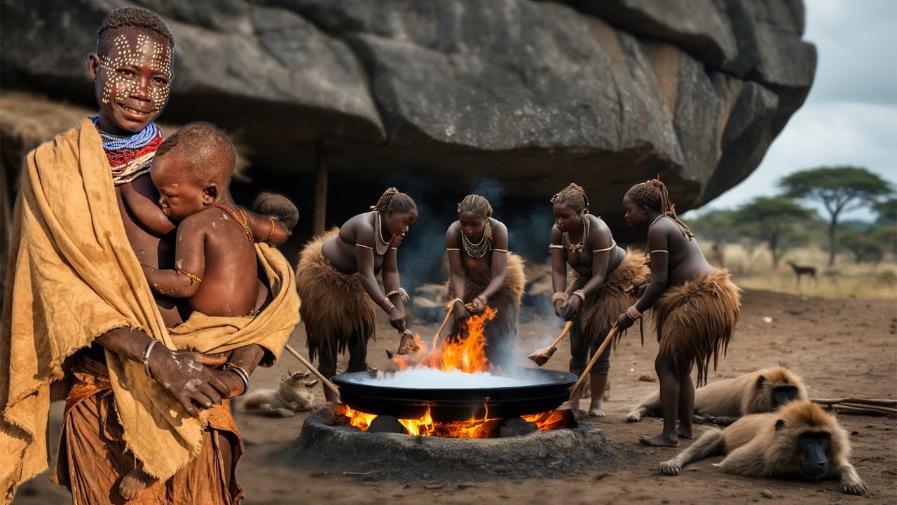 African village life #cooking Village food Roasted Mango Chicken stew with ugali for breakfast