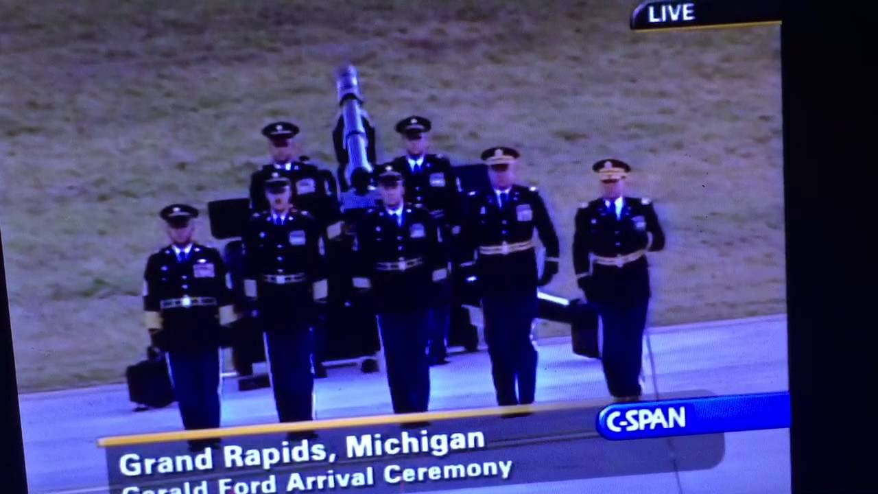 President Ford greeted by the U of M marching band