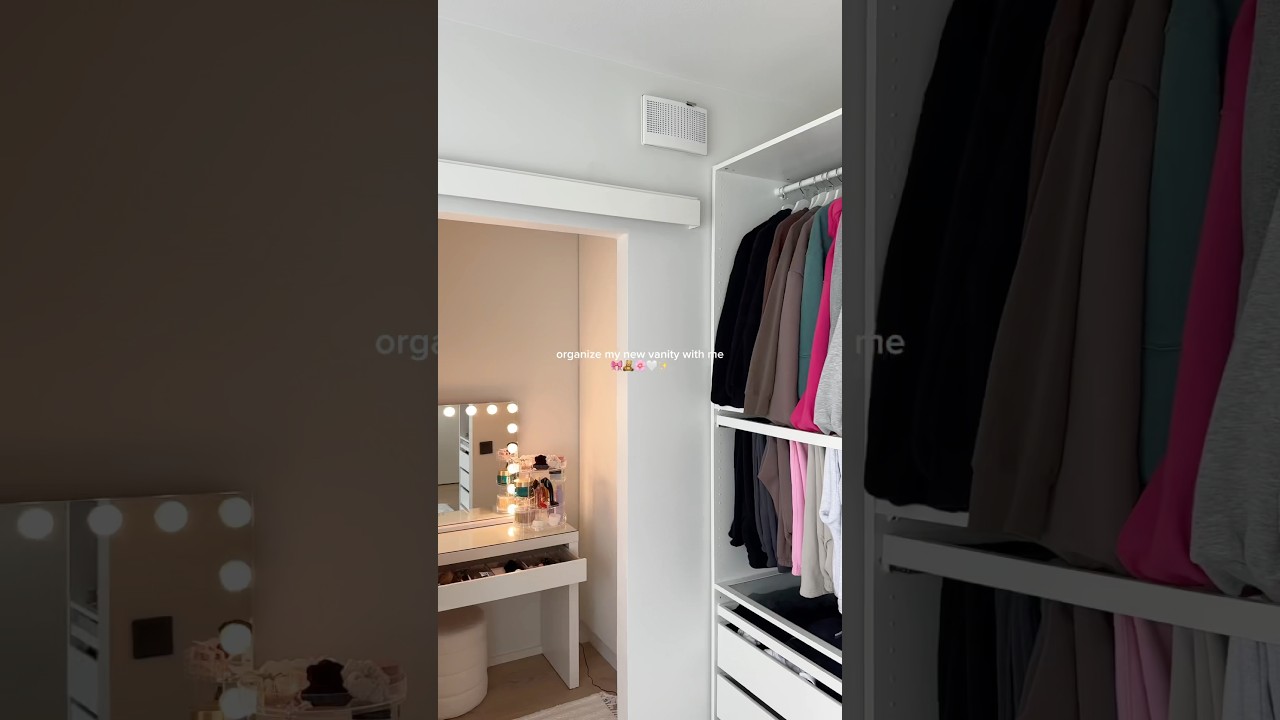 organizing my dream makeup vanity 🎀🧸☁️✨ #shorts #cleantok #organization #asmr #makeup #vanity