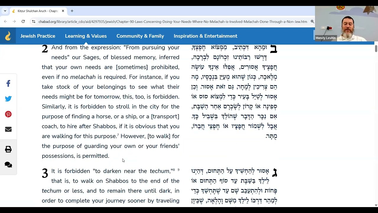 Amirah L’Akum & Indirect Benefit on Shabbos | Kitzur Shulchan Aruch Chapter 90 | Live Halacha Class