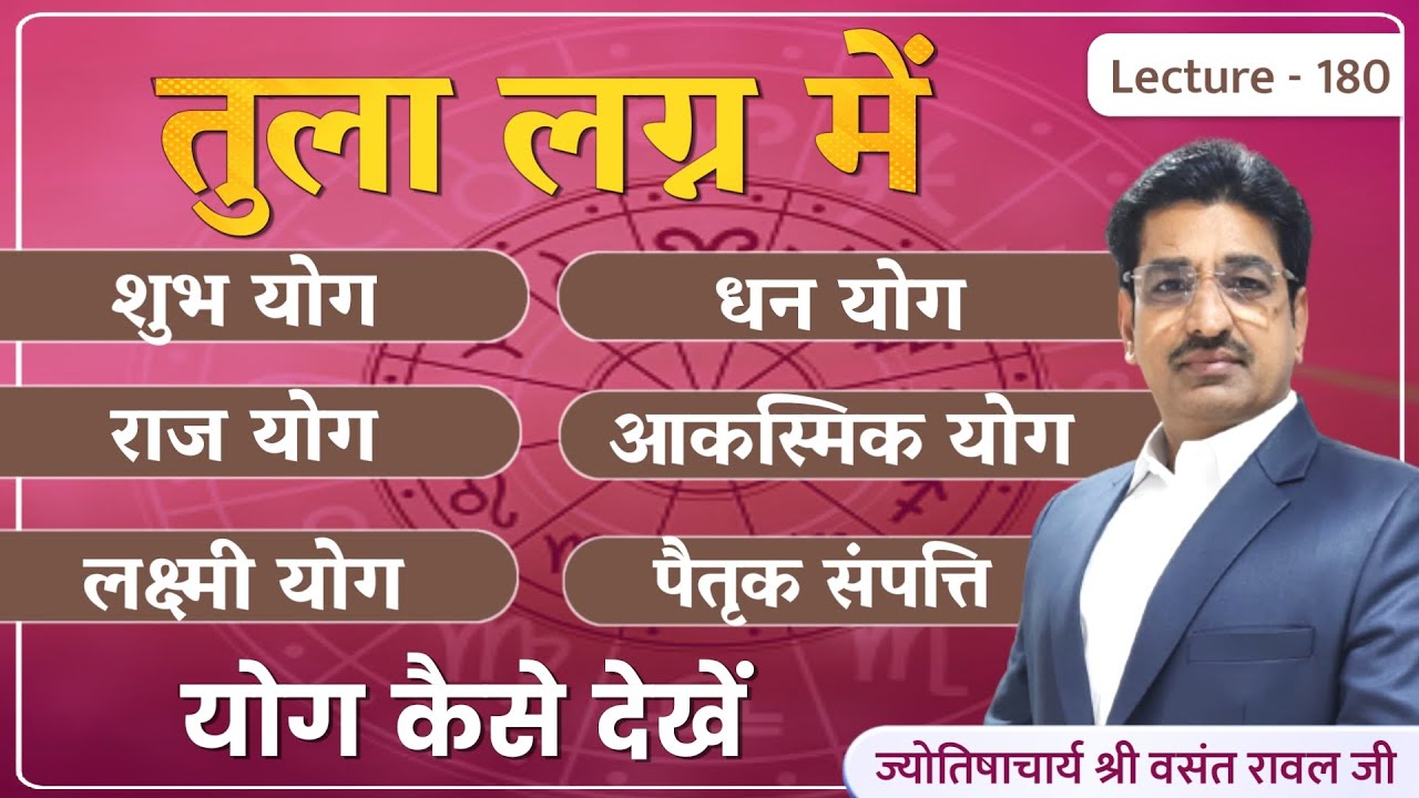 Tula lagn me shubh yog ,rajyog ,dhanyog ,lakshmi yog ,paitrik sampati ke yog ke niyam lecture 180