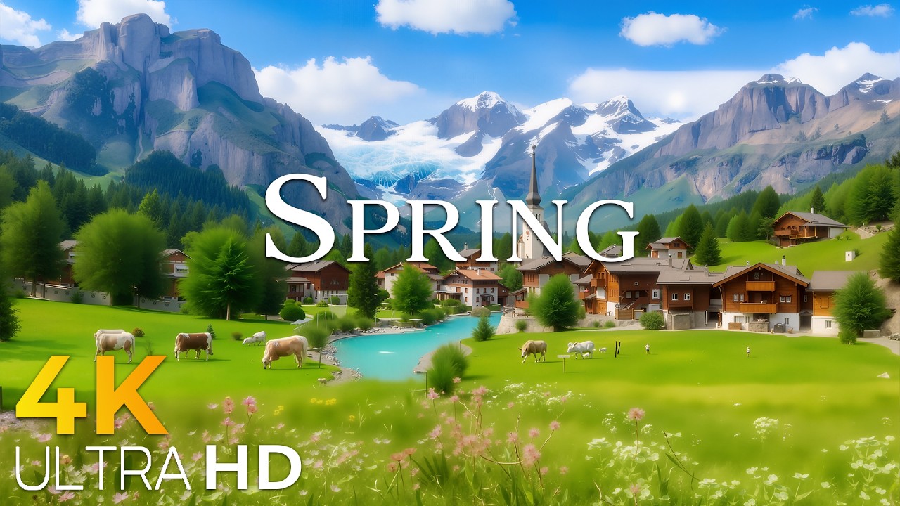 Spring Morning in Switzerland 4K ☀️ Golden Light Over the Alps | Peaceful Nature Film