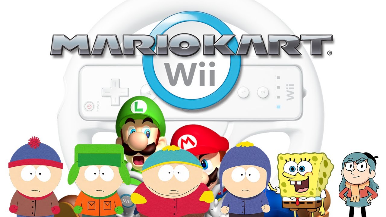 Банда из Южного Парка и их друзья играют в Mario Kart Wii.