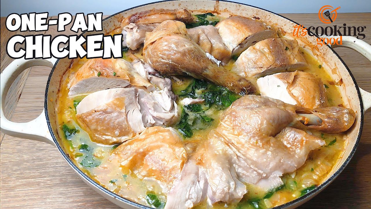 Простой рецепт запеченной курицы на одной сковороде с масляной фасолью, луком-шалотом и фенхелем!