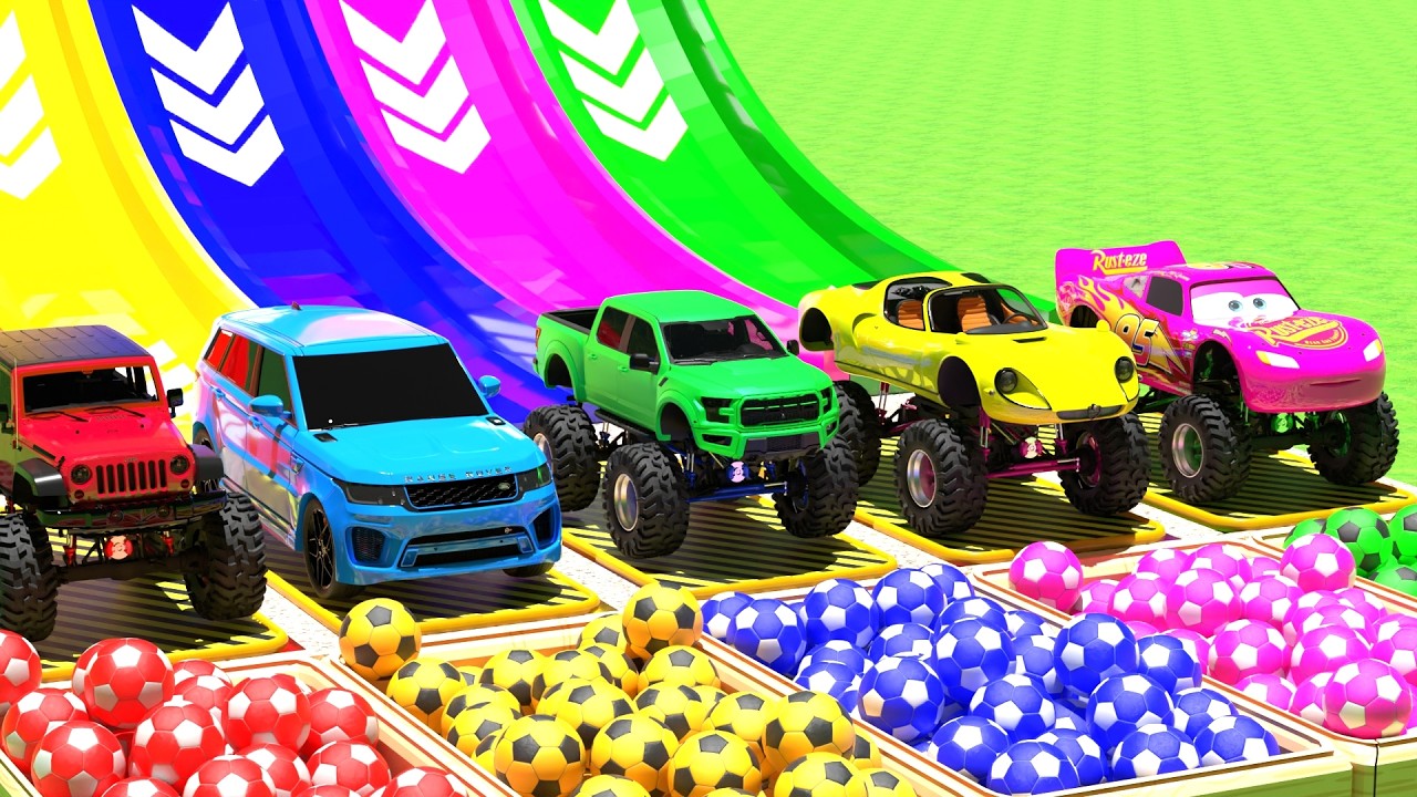 Wheels on the Bus on Giant Jumping Trucks | Monster Truck Kids Song