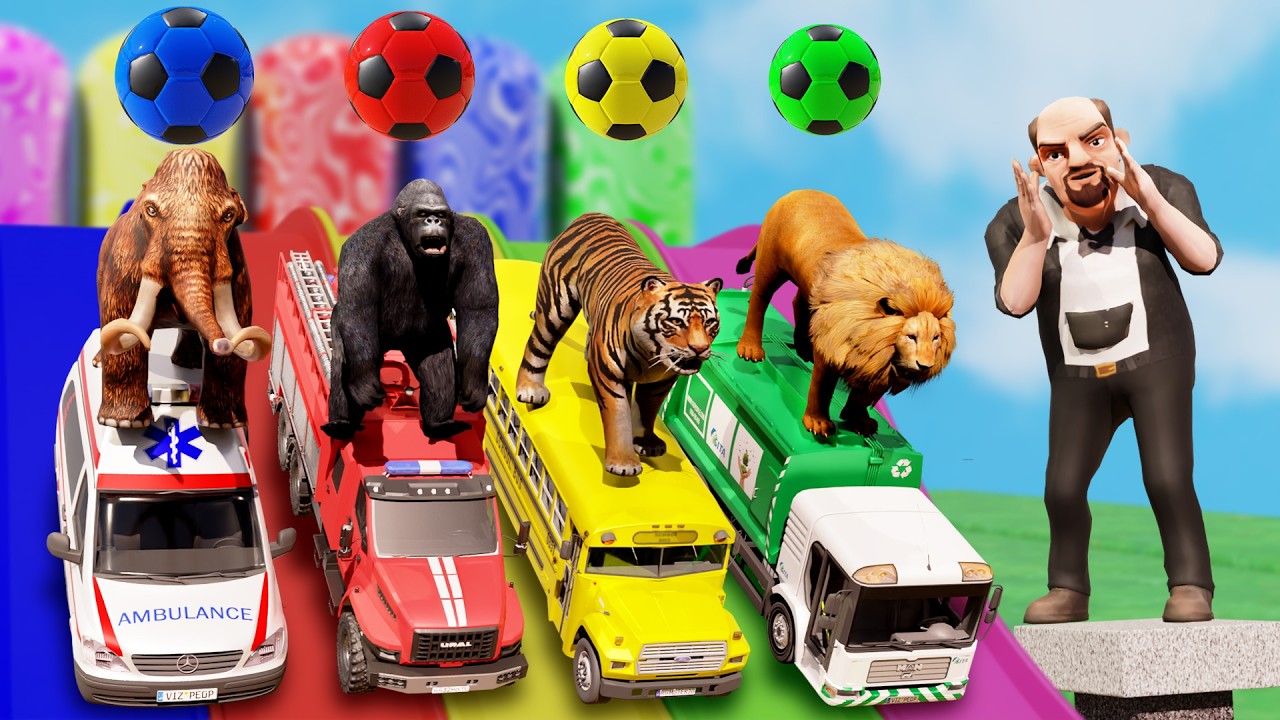 Long_ Slide Game With Cow Elephant Gorilla Hippopotamus Giant Space Alien 3D Animal Game Funny 3D