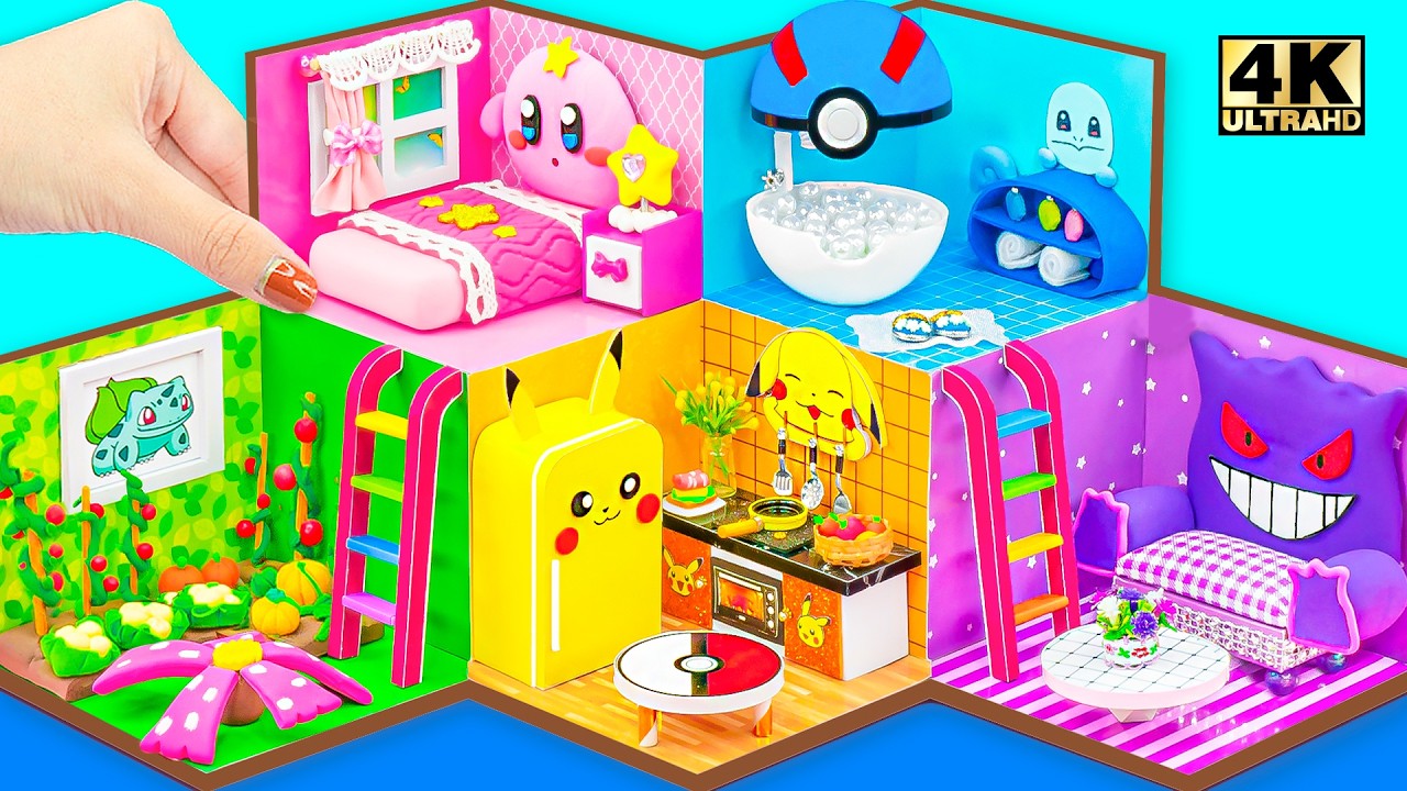 Make 5-Color Pokémon GO House with Pikachu Kitchen, Jigglypuff Bedroom & Gengar Room| DIY Mini House