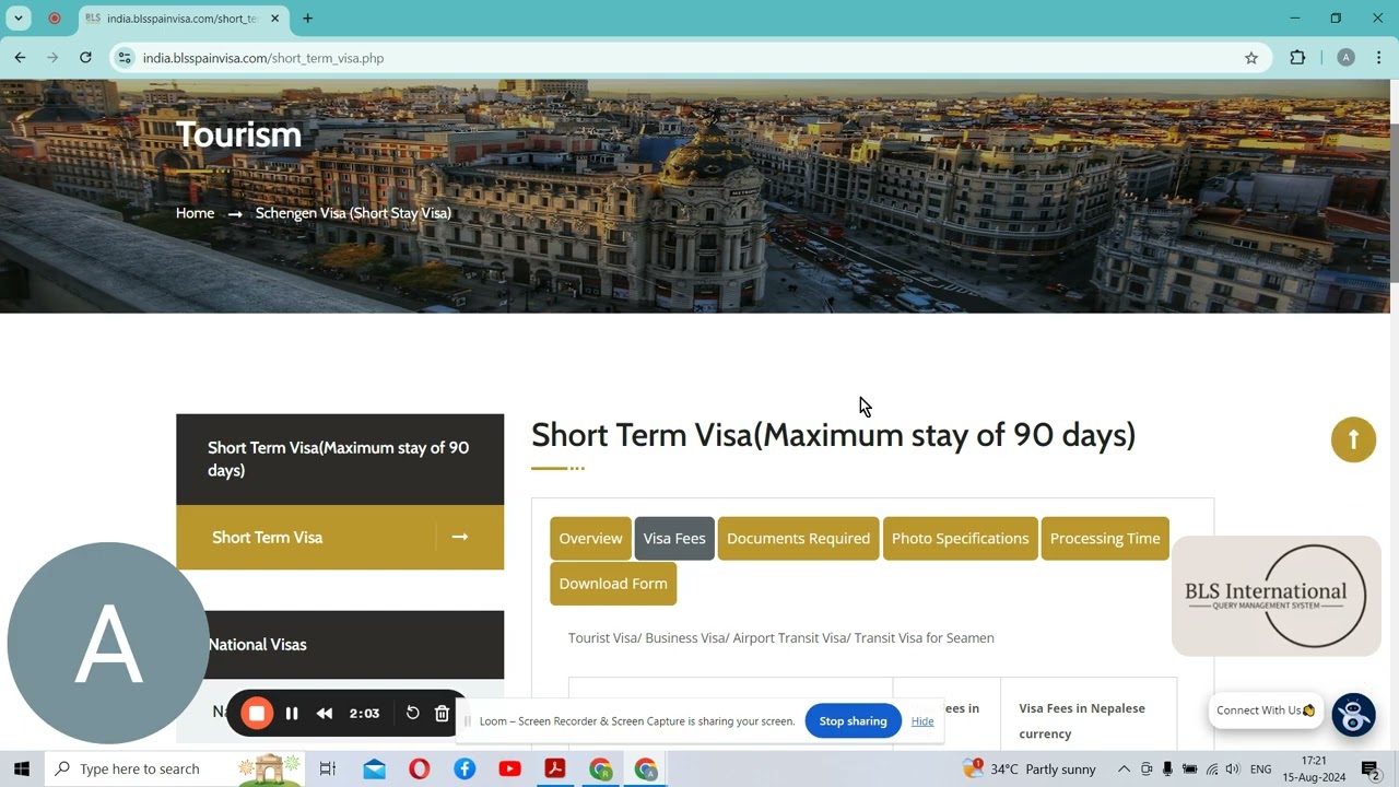 SPAIN VISA FEE AND REQUIRED DOCUMENTS