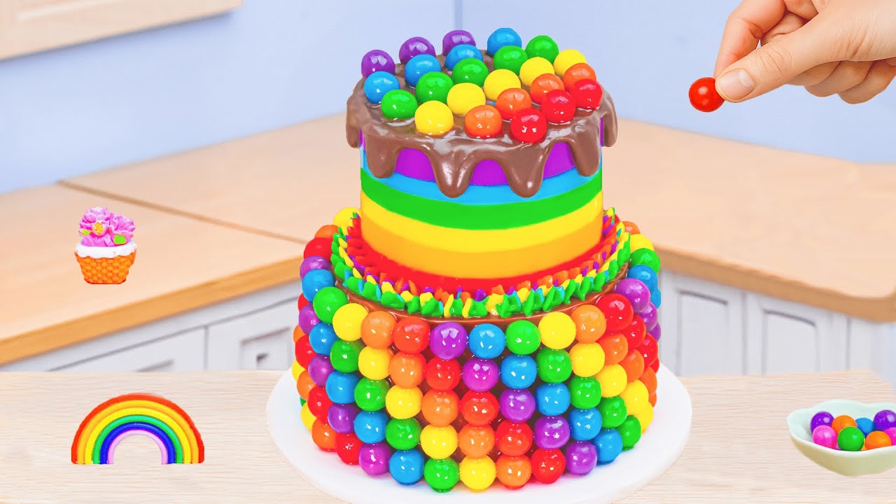 Amazing Rainbow Ice Cream💞How To Make  Miniature 2 tier Rainbow KitKat Cake💕Sweet Cakes