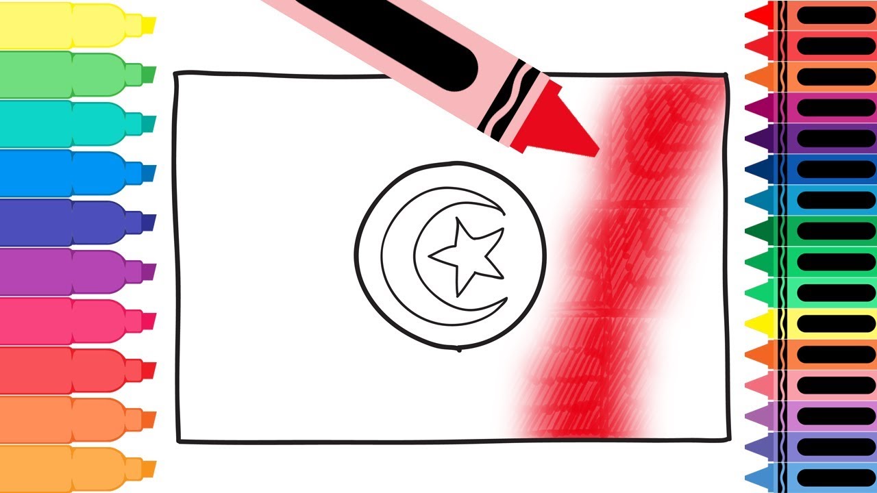 How to Draw Tunisia Flag - Drawing the Tunisian Flag - Coloring Pages for Kids | Tanimated Toys
