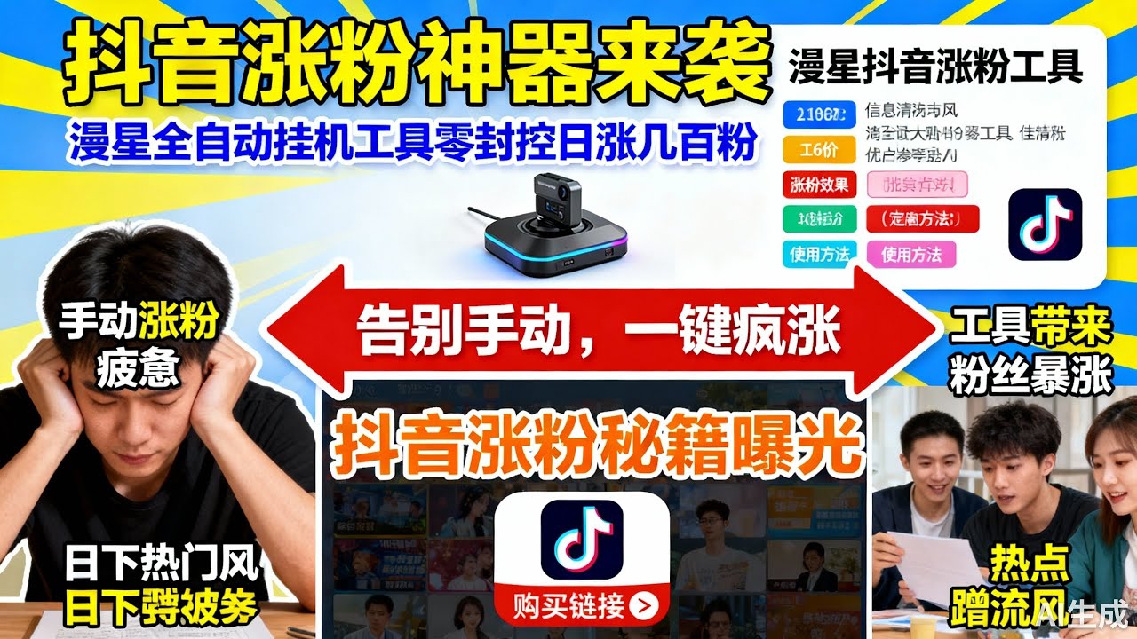 【抖音涨粉神器】别再手动涨粉啦！漫星抖音万粉全自动挂机工具，零封控日涨几百粉！# 抖音涨粉 #全自动挂机 #涨粉工具 #零封控 #真实粉丝