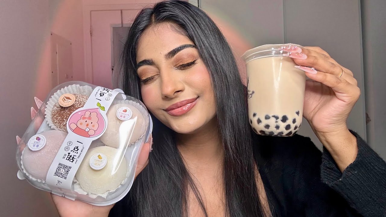 ASMR Mochi Cake Mukbang with Boba Tea | Soft Chewy Eating & Mouth Sounds