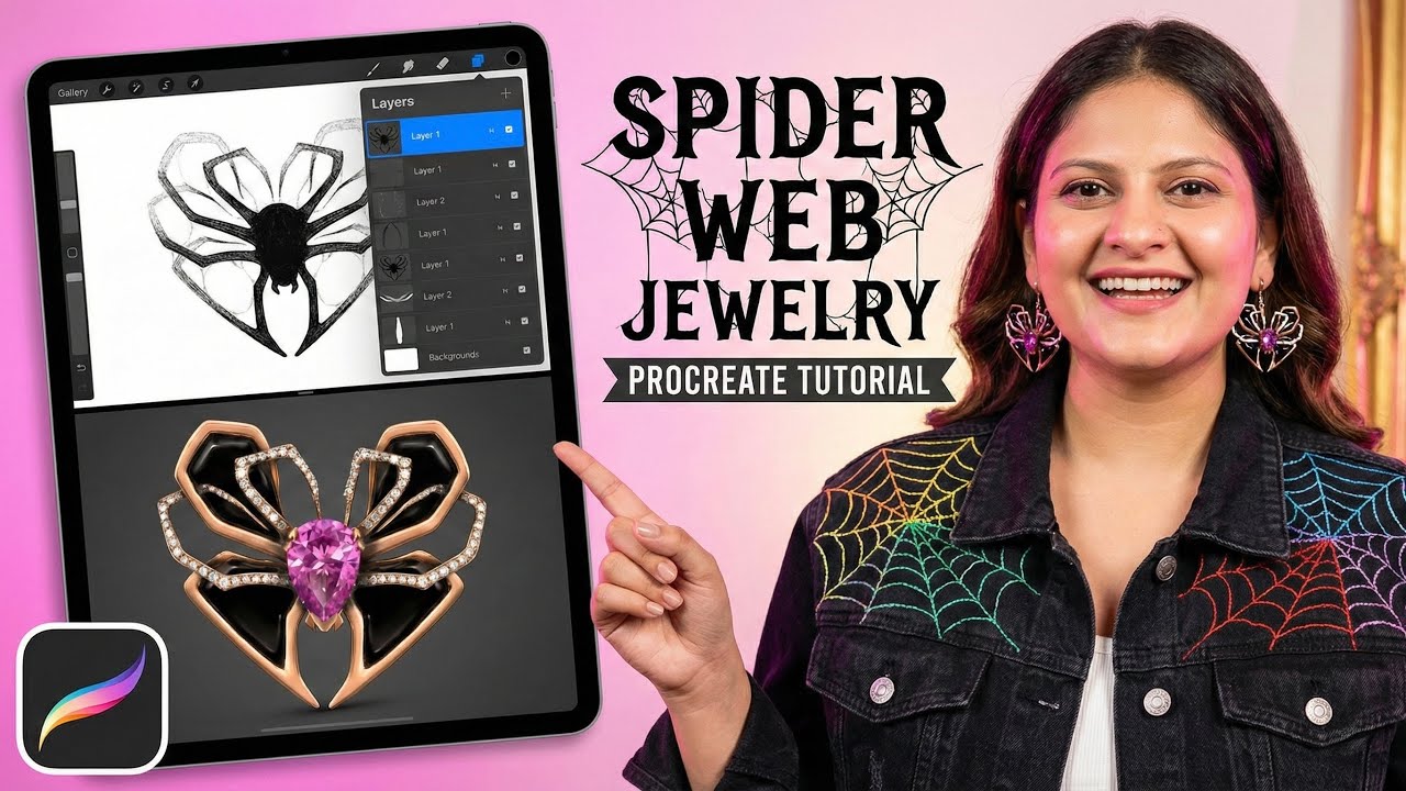 How to Design Spider Web Earrings in Procreate 🕷️💎 | Digital Jewellery Illustration Tutorial
