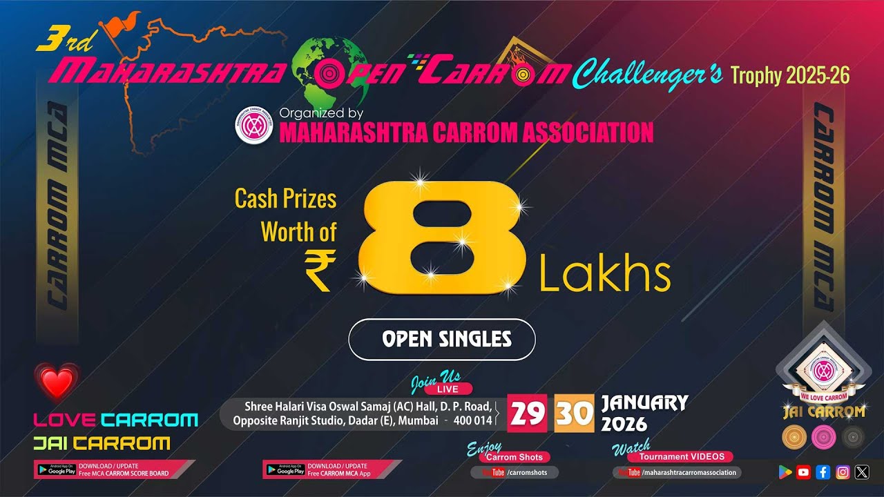 MCA Live Carrom : 1st Rd -  Mohd. Ahmed (Telangana) vs Pradeep Agrahari (West Banal)  |3rd MOCCT