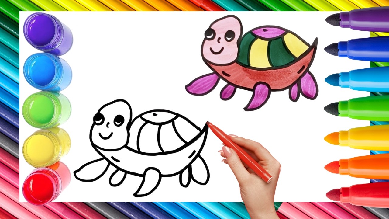 How To Draw cute Tortoise Drawing, Painting & Coloring For Kids and Toddlers_ Child Art 🐋🌈🎨