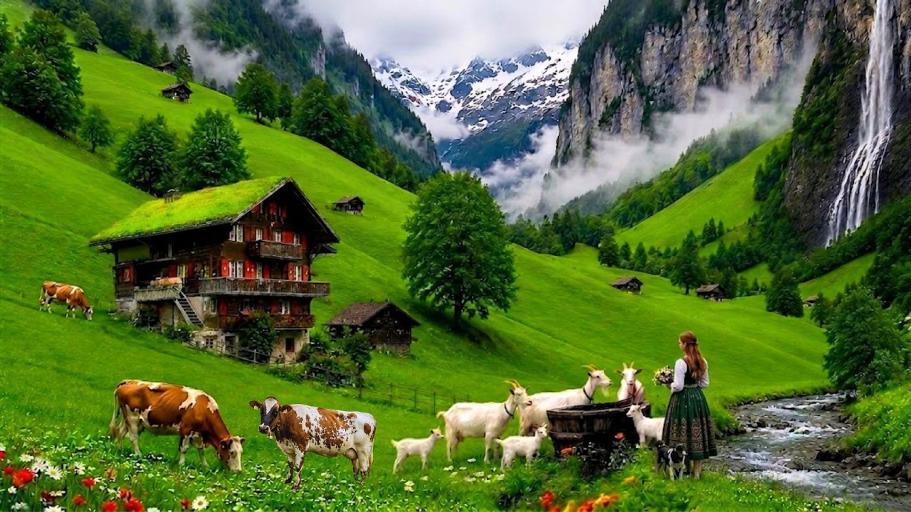 Real Life in Switzerland Fairytale Villages - Rainy Walk in Most Beautiful Village Countryside