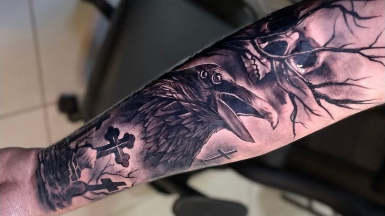 CEMITÉRIO, CORVO, ARVORE E CAVEIRA - TATUANDO EM TEMPO REAL #33 - LOCKINK