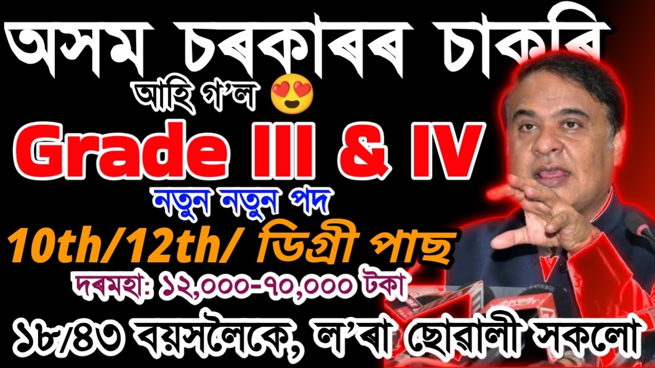 Assam Grade III & Grade IV Recruitment, ১৮ ৰ পৰা ৪৩ বয়সলৈকে । Job Vacancy 2026, Assam Job Vacancy 