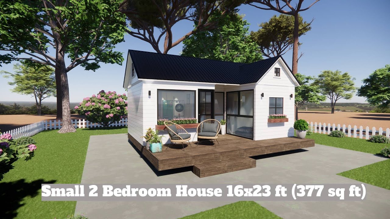 Small 2 Bedroom House 16x23 ft (377 sq ft) | Compact 5x7m Modern Cottage Design