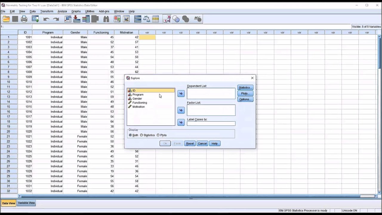 Normality Testing for All Levels of Two Independent Variables in SPSS