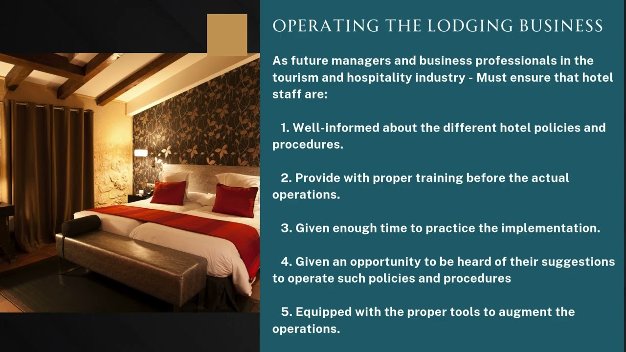 Fundamentals in Lodging Lesson 6 (Part 2) - Managing an Accommodation and Lodging Business