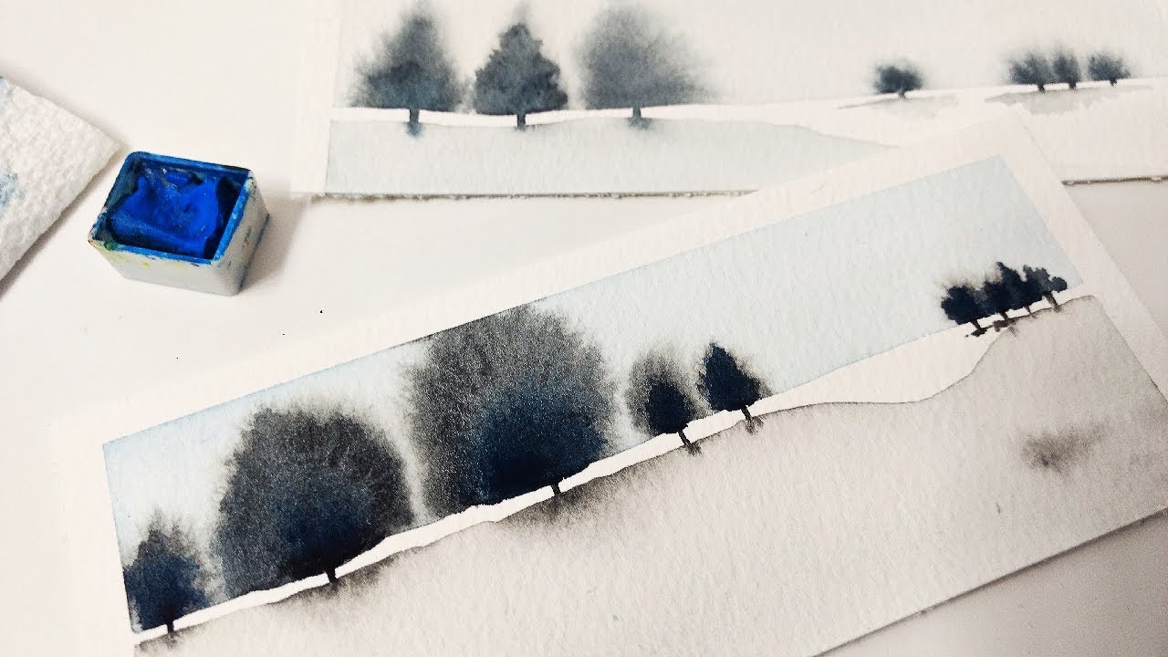 Super EASY watercolor technique for beginners » Real time step by step tree landscape painting